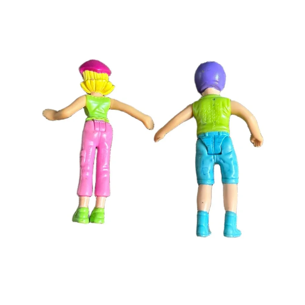 Vintage Polly Pocket Boy and Girl Articulated Figures Green Pink Blue 90s Toy